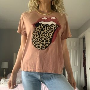 Daydreamer for Free People Rolling Stones flocked leopard tongue tee